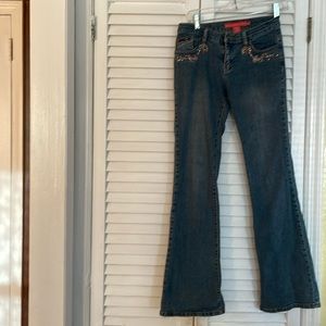 Sexy boot cut stretchy jeans with rhinestones decorations